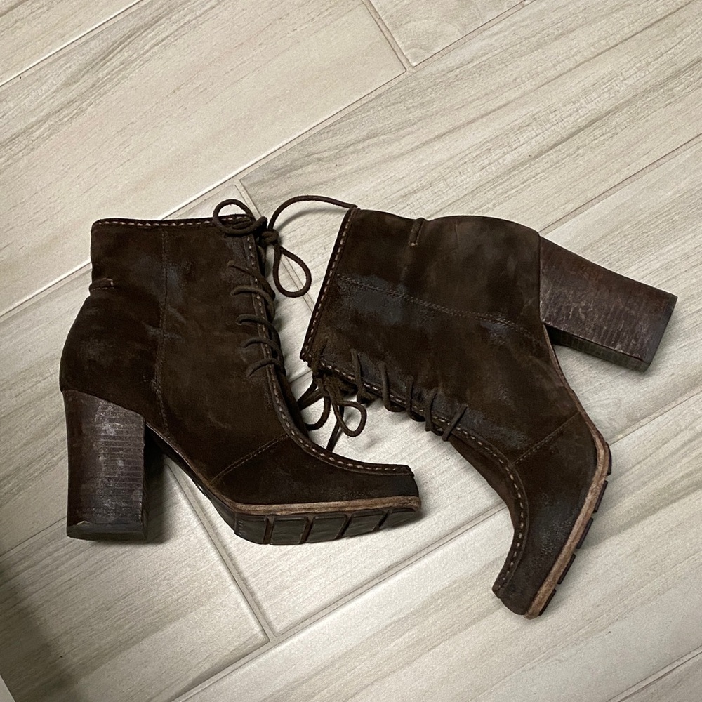 Frye Dark Brown Suede Lace-Up Boots - Picture 2 of 3